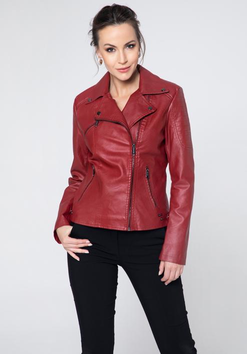 Women's faux leather biker jacket, red, 95-9P-100-Z-M, Photo 2