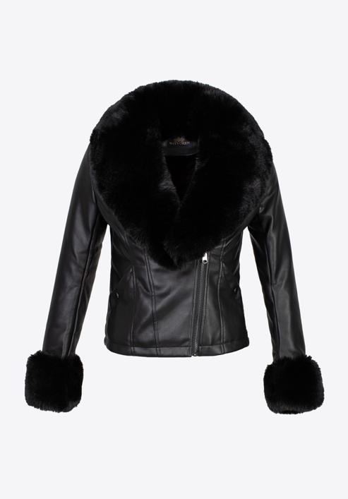 Women's faux leather jacket with faux fur detail, black, 97-9P-107-0-XL, Photo 20