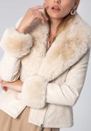 Women's faux leather jacket with faux fur detail, cream, 97-9P-107-0-XL, Photo 5