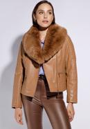 Women's biker jacket with faux fur collar, brown, 95-9P-108-5-XL, Photo 1