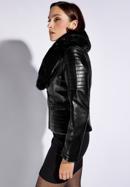 Women's biker jacket with faux fur collar, black, 95-9P-108-1-M, Photo 2