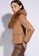 Women's biker jacket with faux fur collar, brown, 95-9P-108-1-XL, Photo 3