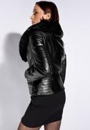 Women's biker jacket with faux fur collar, black, 95-9P-108-5-L, Photo 4