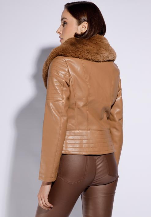 Women's biker jacket with faux fur collar, brown, 95-9P-108-5-XL, Photo 4