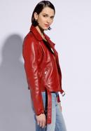 Women's leather belted biker jacket, red, 96-09-801-5-L, Photo 2
