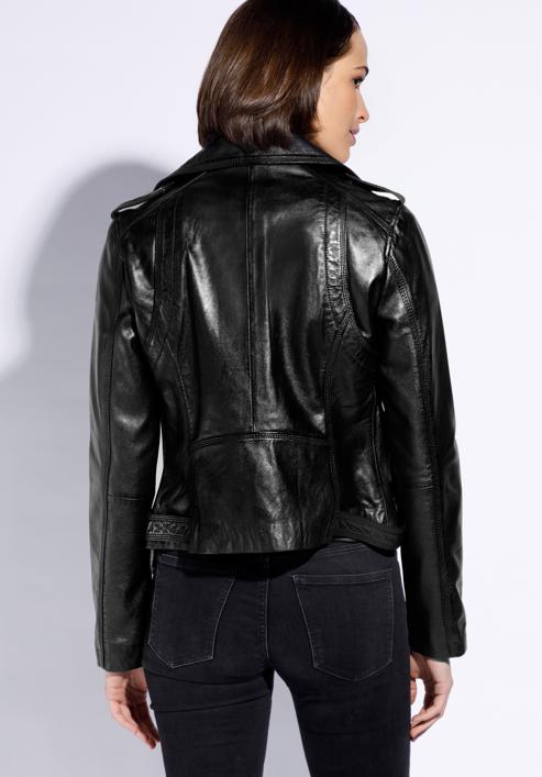 Women's leather belted biker jacket, black, 96-09-801-3-L, Photo 3