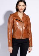 Women's leather belted biker jacket, brown, 96-09-801-1-M, Photo 4