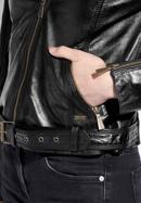 Women's leather belted biker jacket, black, 96-09-801-3-XL, Photo 5