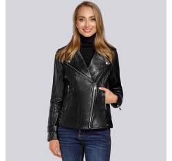 Women's leather biker jacket, black, 93-09-607-1-XS, Photo 1