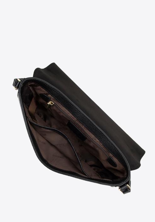 Damska saddle bag z groszkowanej skóry, czarno-złoty, 29-4E-022-1G, Zdjęcie 3