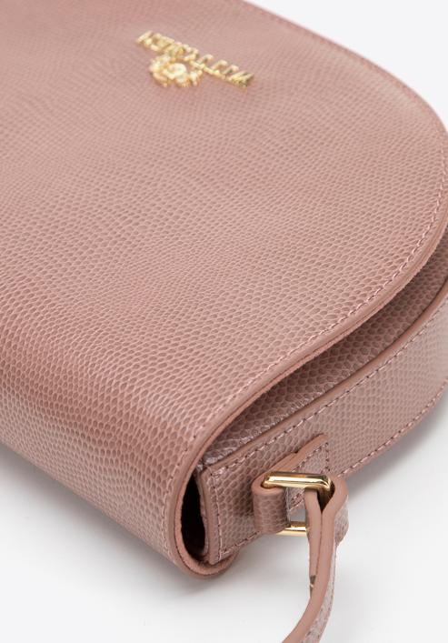 Damska saddle bag ze skóry o fakturze lizard, różowy, 29-4E-023-1, Zdjęcie 4
