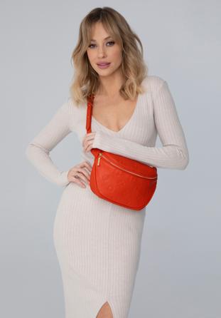 Women's monogram leather waist bag, red, 98-3E-600-6, Photo 1