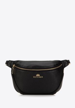Women's leather waist bag, black-gold, 98-3E-620-1G, Photo 1