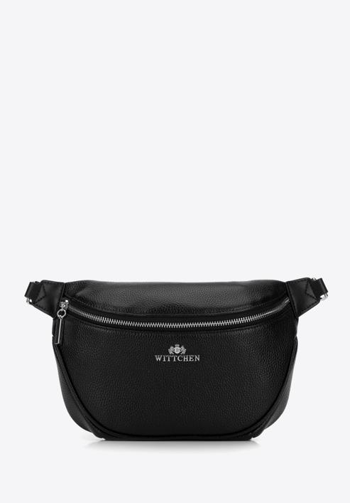 Women's leather waist bag, black-silver, 98-3E-620-9, Photo 1