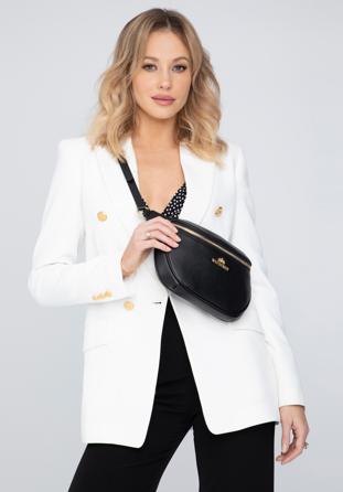 Women's leather waist bag, black-gold, 98-3E-620-1G, Photo 1