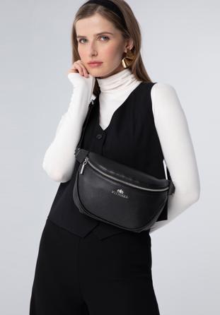 Women's leather waist bag, black-silver, 98-3E-620-1S, Photo 1
