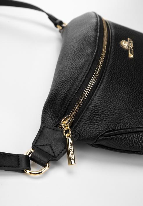 Women's leather waist bag, black-gold, 98-3E-620-1G, Photo 4
