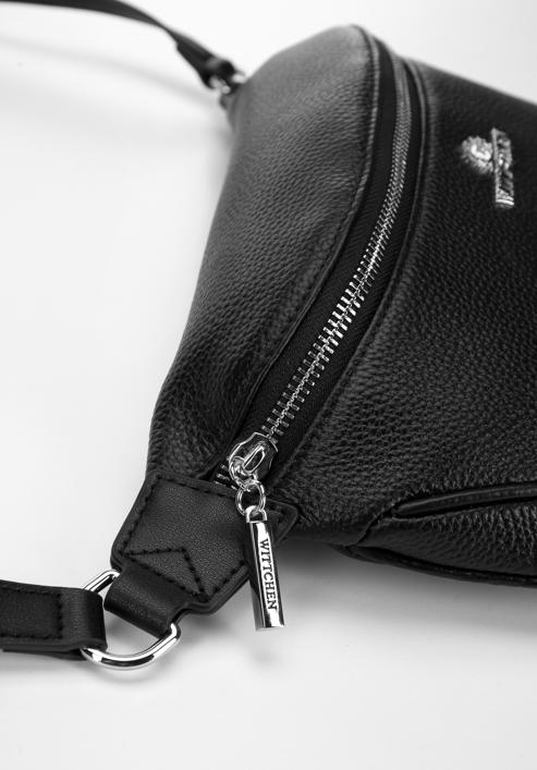 Women's leather waist bag, black-silver, 98-3E-620-9, Photo 5