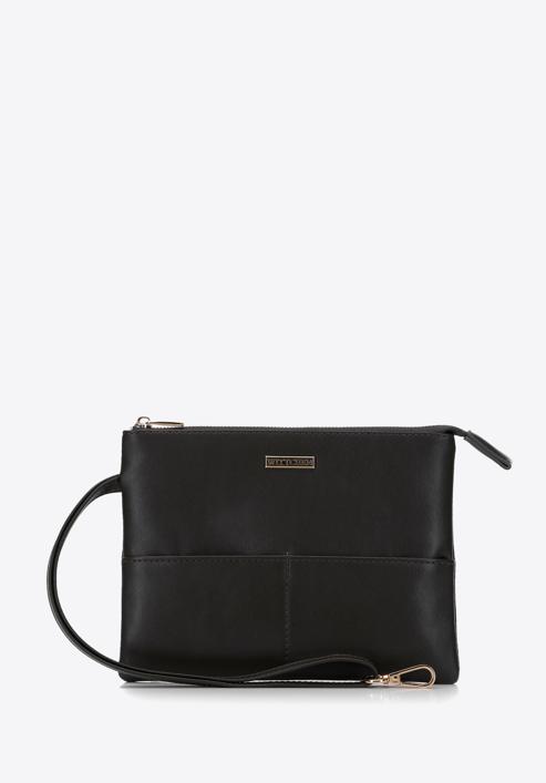 Women's faux leather clutch bag, black, 98-4Y-401-9, Photo 1