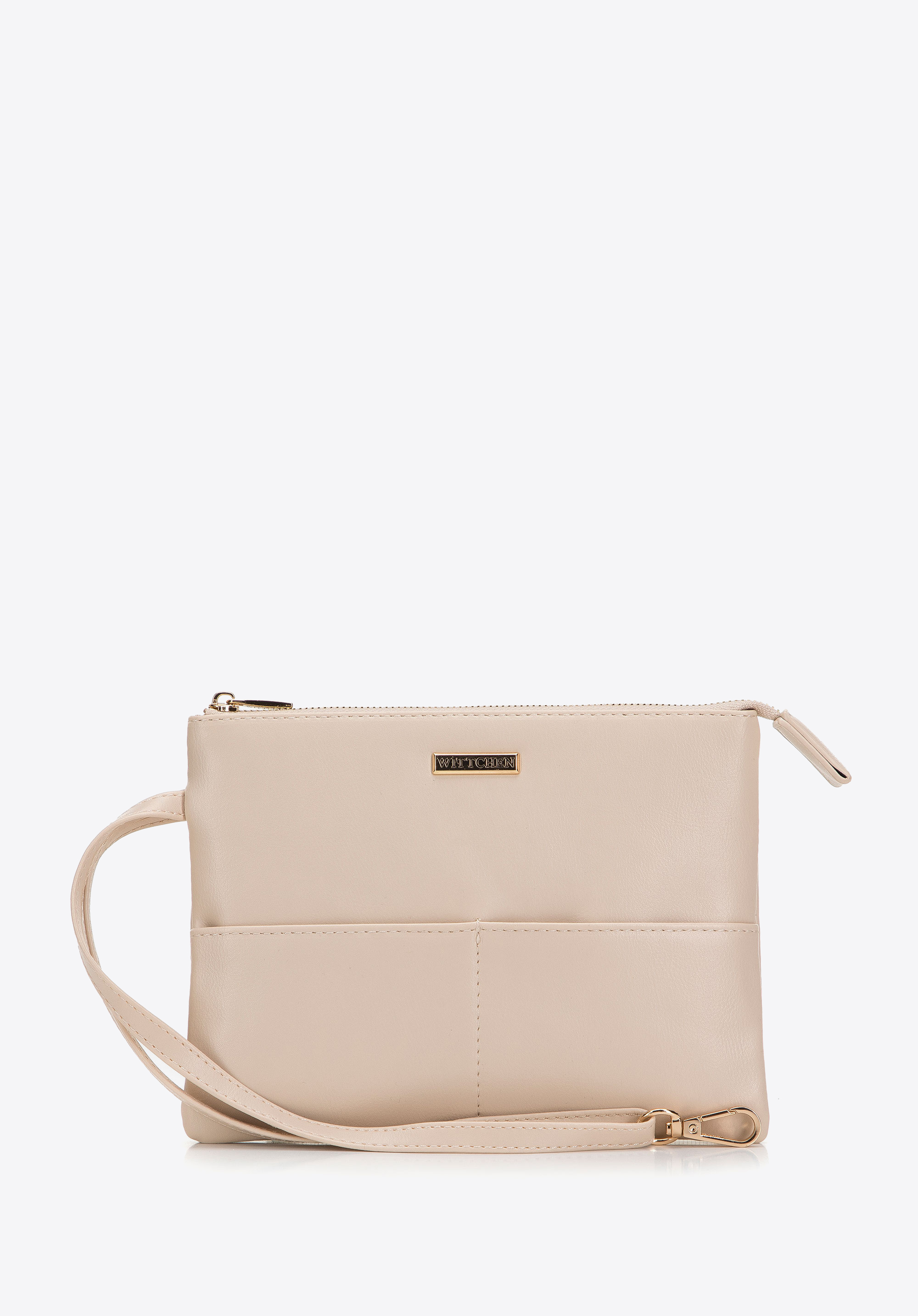 Damska saszetka z ekoskóry prosta, beżowy, 98-4Y-401-9, Zdjęcie 1