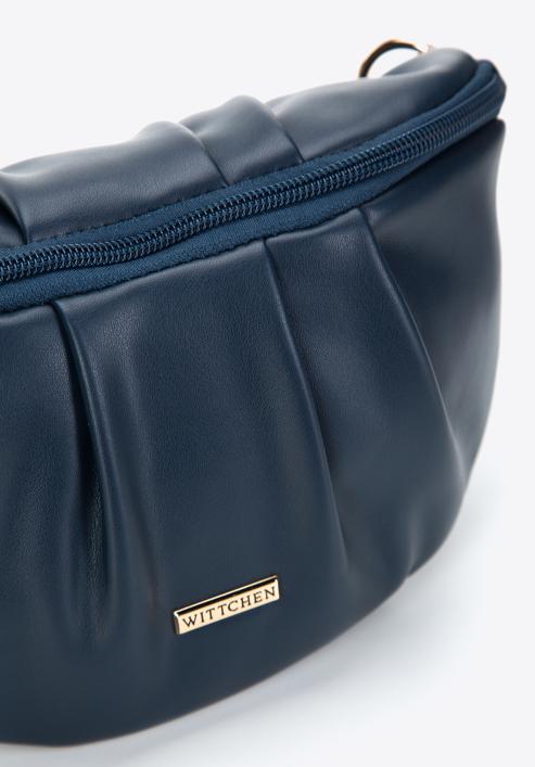 Women's ruched faux leather wrist bag, navy blue, 97-3Y-526-3, Photo 0