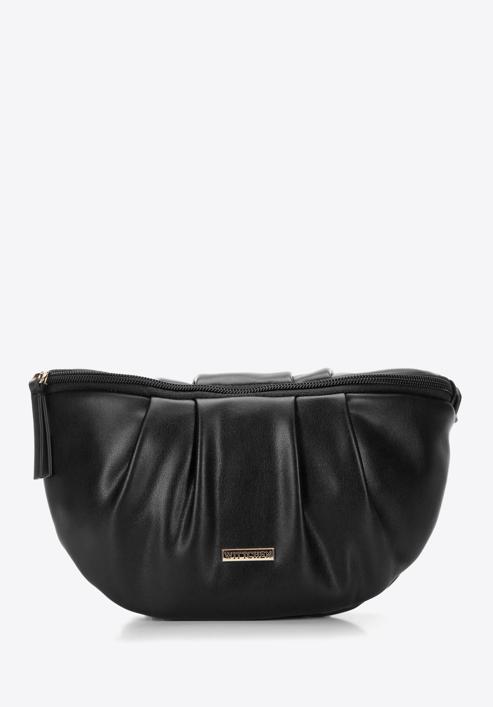 Women's ruched faux leather wrist bag, black, 97-3Y-526-9, Photo 1