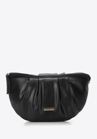Women's ruched faux leather wrist bag, black, 97-3Y-526-1, Photo 1