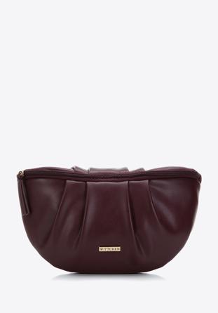 Women's ruched faux leather wrist bag, plum, 97-3Y-526-3, Photo 1