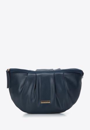 Women's ruched faux leather wrist bag, navy blue, 97-3Y-526-7, Photo 1
