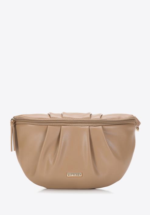 Women's ruched faux leather wrist bag, beige, 97-3Y-526-1, Photo 1