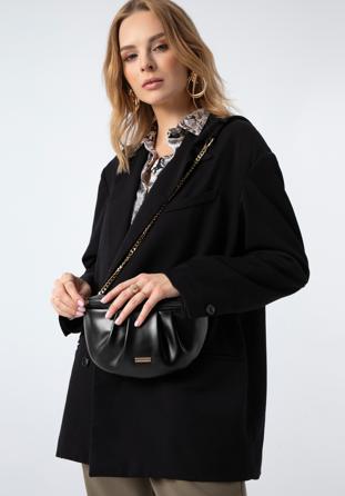 Women's ruched faux leather wrist bag, black, 97-3Y-526-1, Photo 1