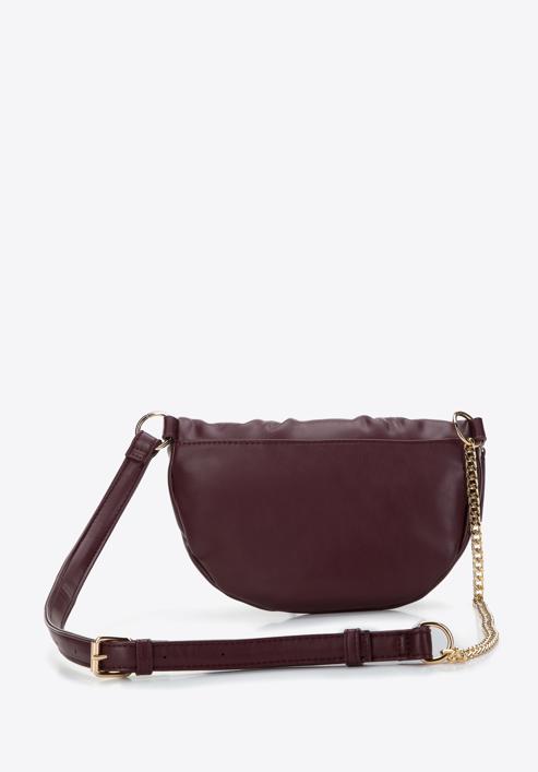 Women's ruched faux leather wrist bag, plum, 97-3Y-526-3, Photo 2