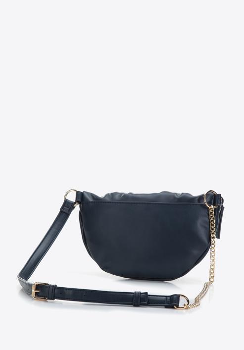 Women's ruched faux leather wrist bag, navy blue, 97-3Y-526-3, Photo 2