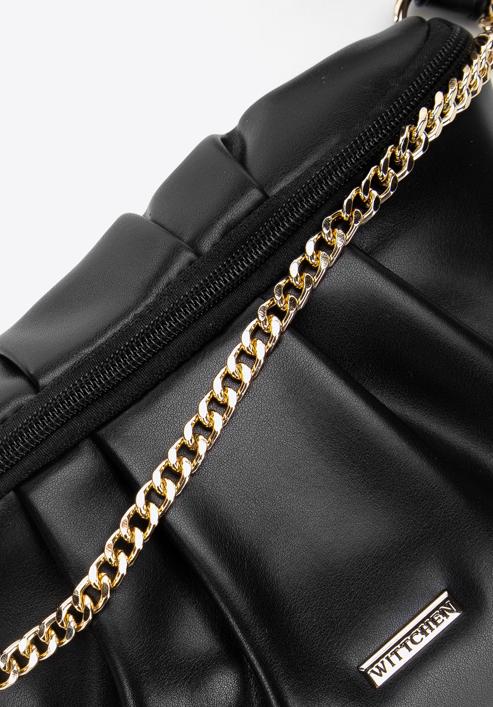 Women's ruched faux leather wrist bag, black, 97-3Y-526-3, Photo 4