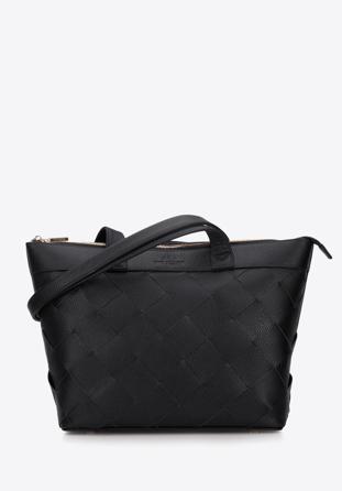 Leather winged shopper bag, black, 94-4E-902-1, Photo 1