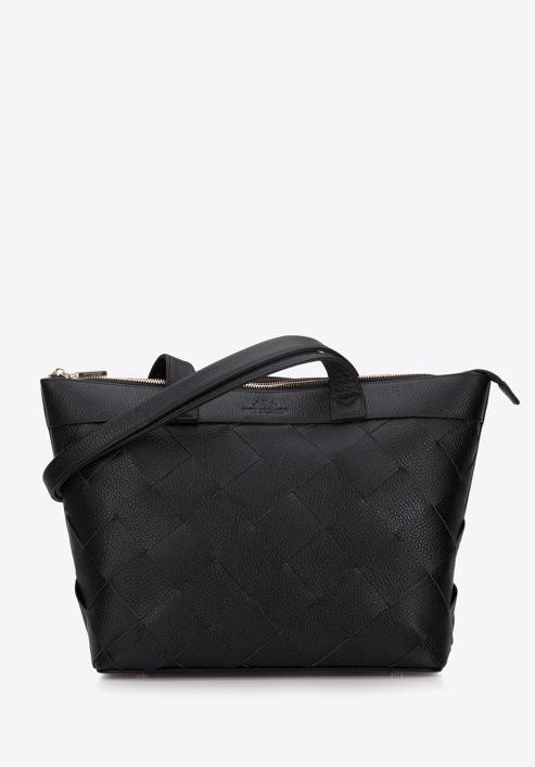 Leather winged shopper bag, black, 94-4E-902-0, Photo 1