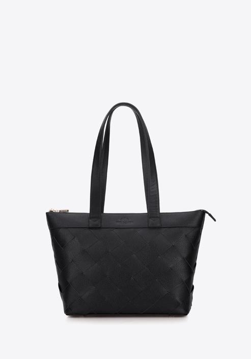 Leather winged shopper bag, black, 94-4E-902-0, Photo 2