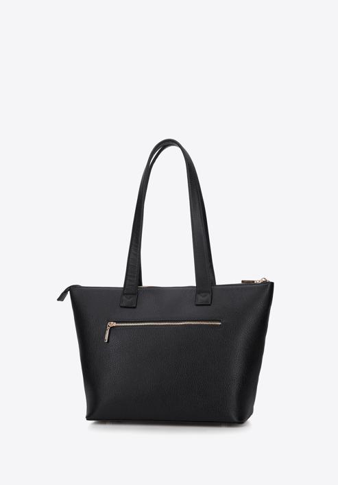 Leather winged shopper bag, black, 94-4E-902-0, Photo 3
