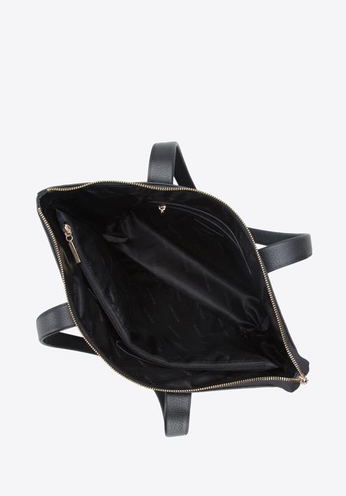 Damska shopperka skórzana trapezowa z plecionką, czarny, 94-4E-902-P, Zdjęcie 4