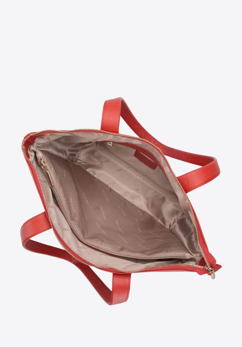 Damska shopperka skórzana trapezowa z plecionką, czerwony, 94-4E-902-0, Zdjęcie 4