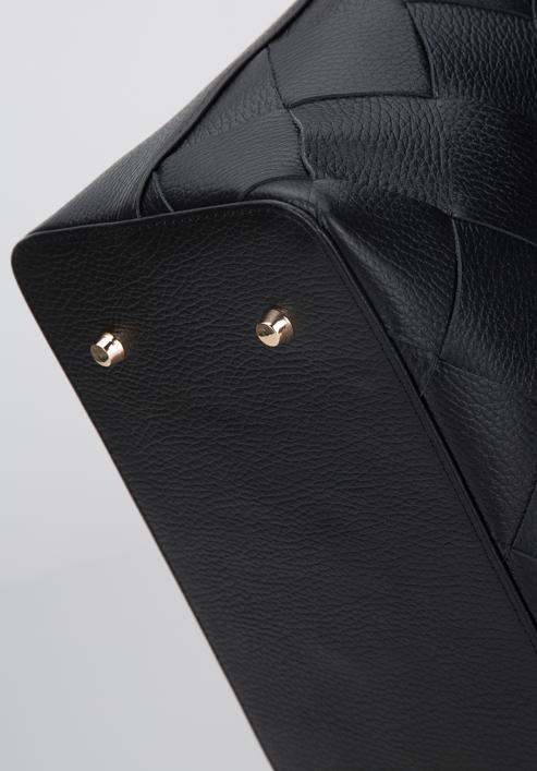 Leather winged shopper bag, black, 94-4E-902-0, Photo 5