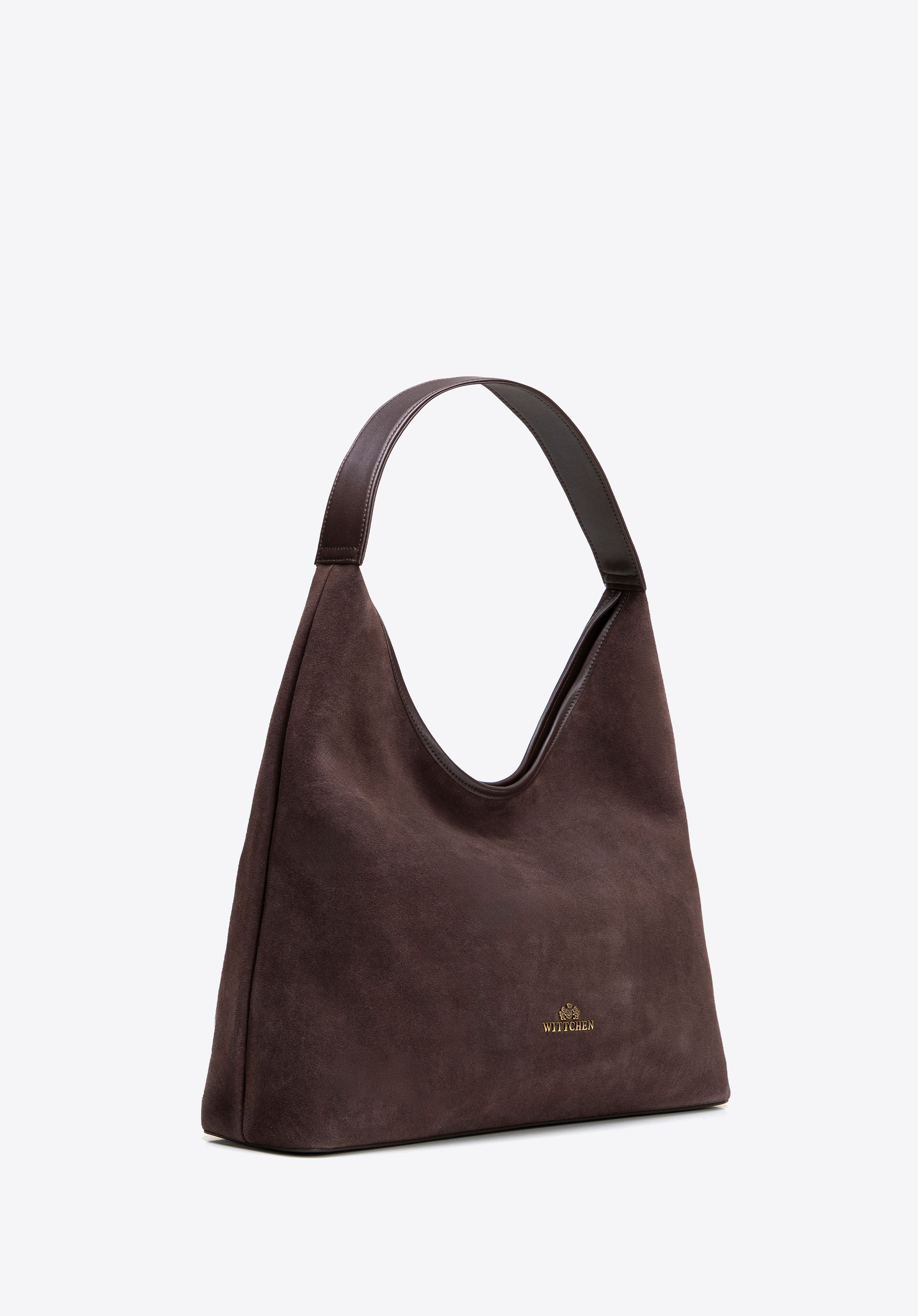 Women's suede hobo bag, dark brown, 102-4E-607-4, Photo 1