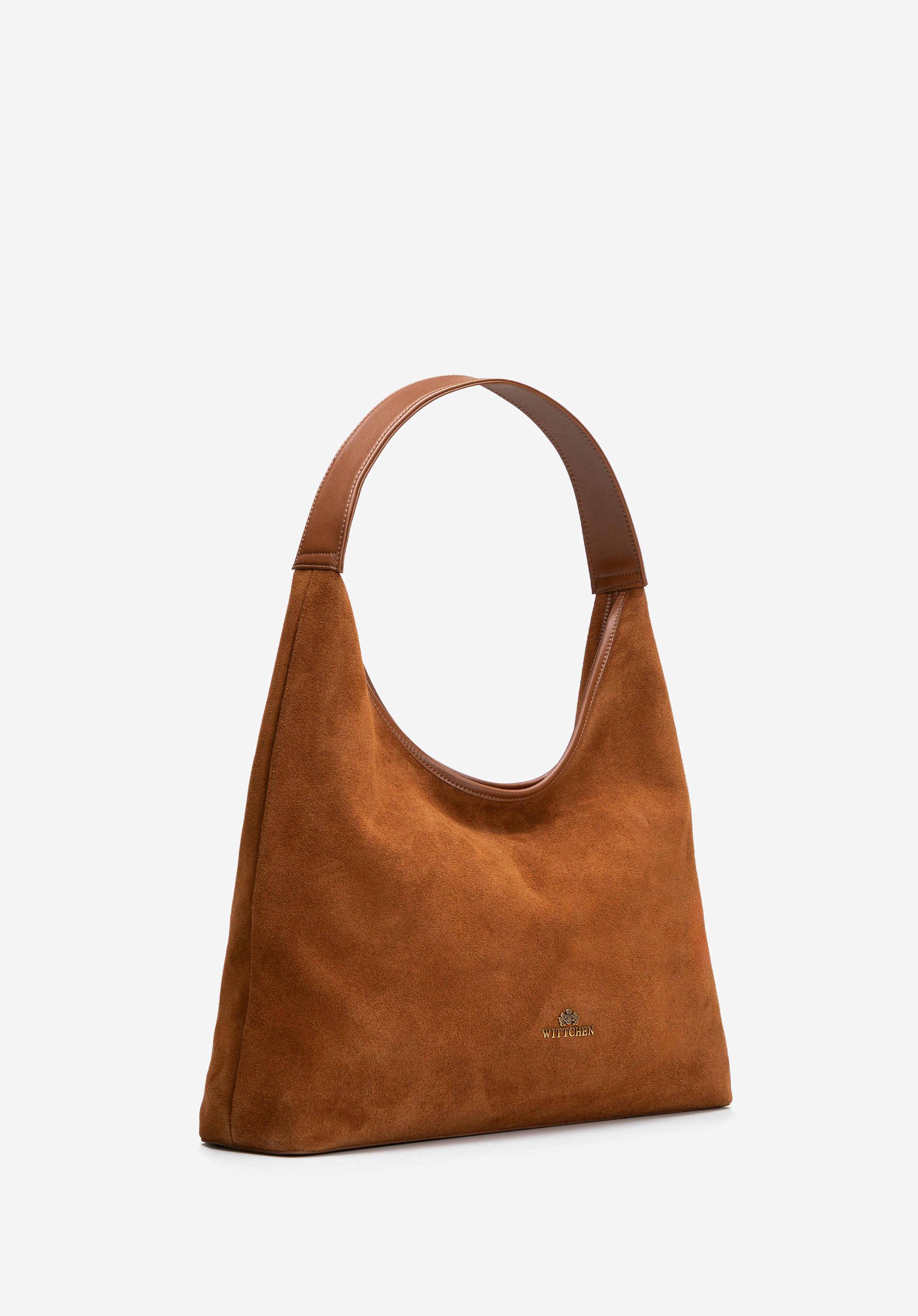 Women's suede hobo bag, light brown, 102-4E-607-5, Photo 1