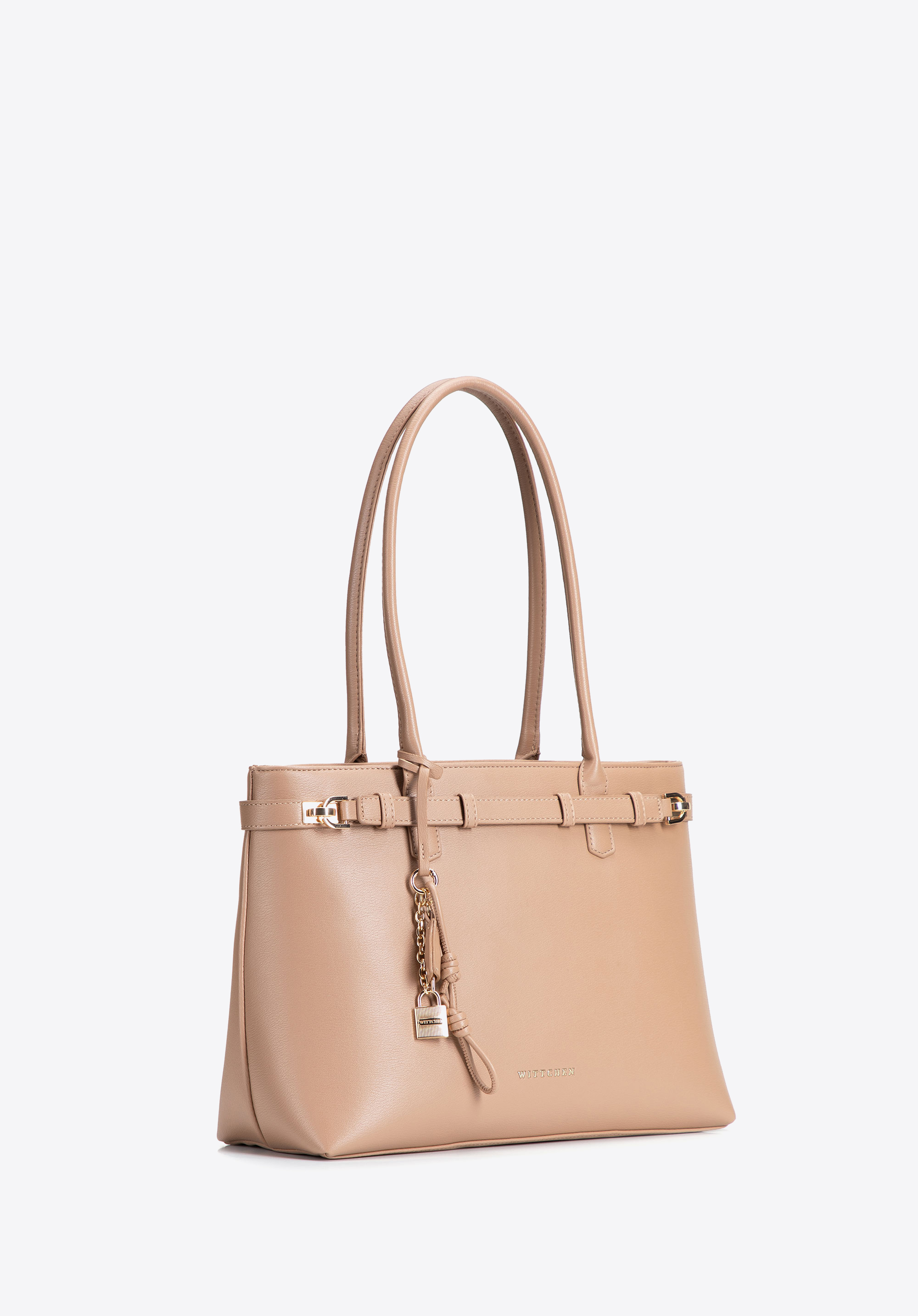 Women's shopper bag with decorative strap and charm, beige, 104-4Y-508-9, Photo 1
