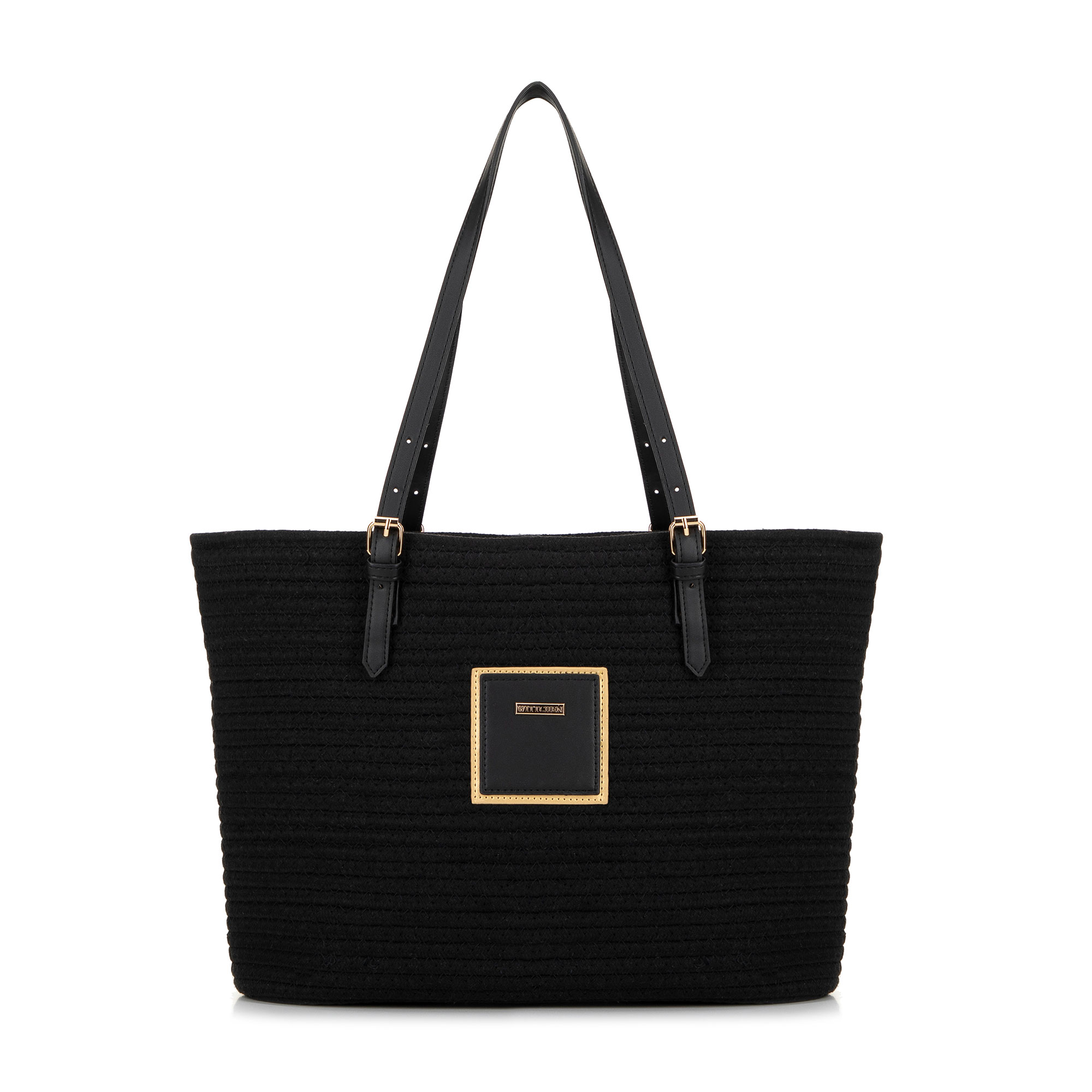 Dámska nákupná kabelka so zmesou bavlny, čierna 100-4Y-900-1