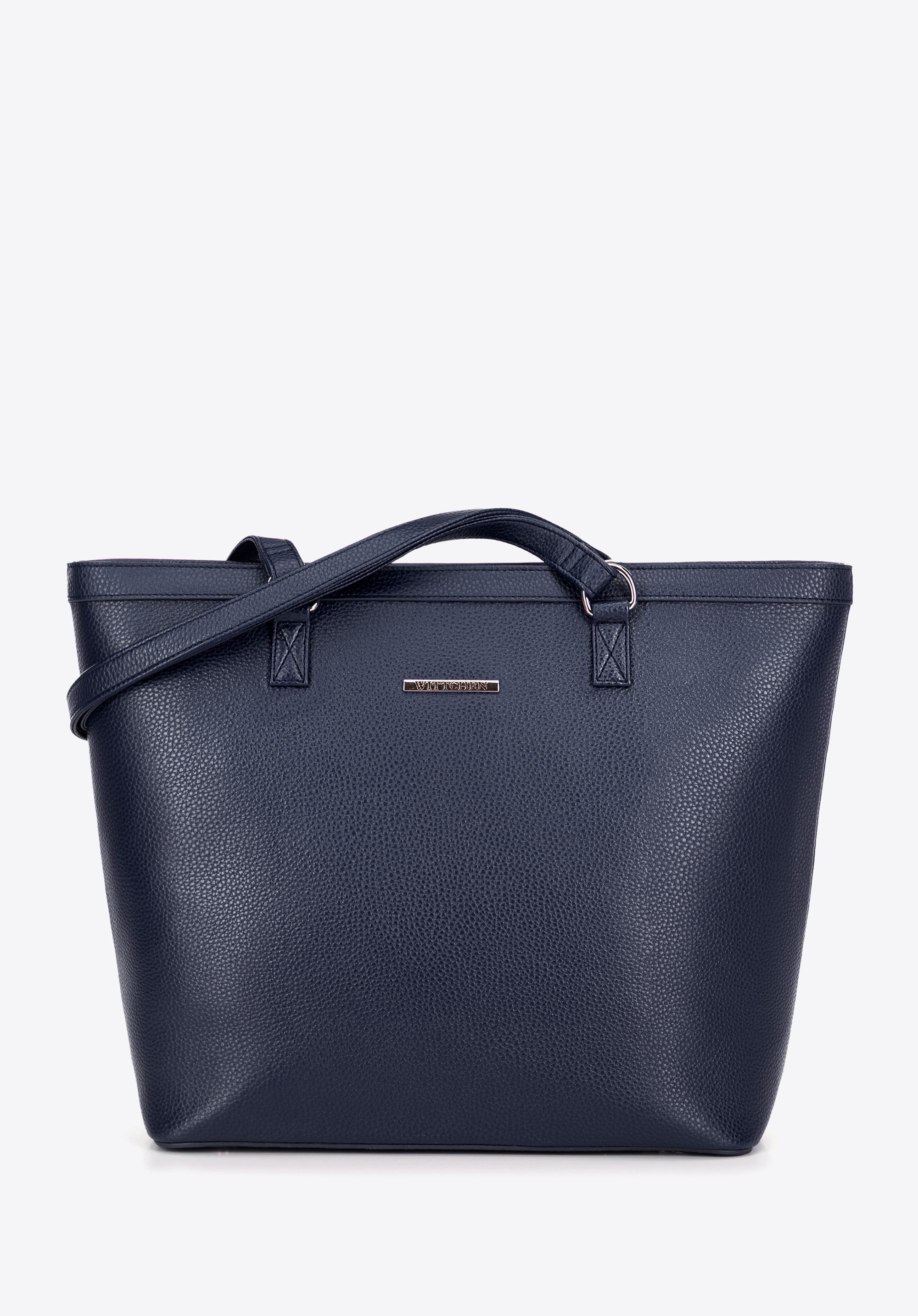 Women's large faux leather shopper bag, navy blue, 100-4Y-004-7, Photo 1