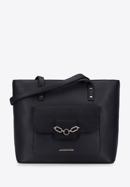 Faux leather shopper bag with chain detail, black, 95-4Y-413-1, Photo 1