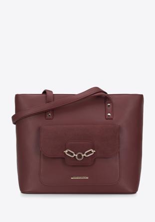 Faux leather shopper bag with chain detail, burgundy, 95-4Y-413-3, Photo 1