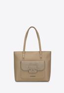 Faux leather shopper bag with chain detail, beige, 95-4Y-413-1, Photo 2