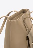 Faux leather shopper bag with chain detail, beige, 95-4Y-413-1, Photo 5